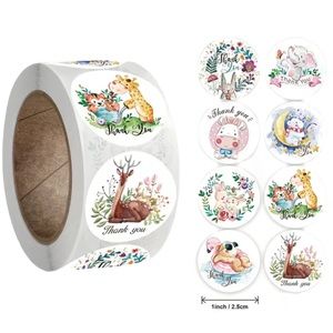 500 Roll Thank You Animal Stickers 1 inch Round